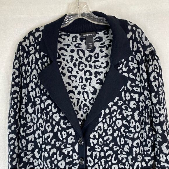 Lane Bryant Cardigan Women’s 18/20 Black Gray Cotton Button Front Animal Print - Picture 3 of 9